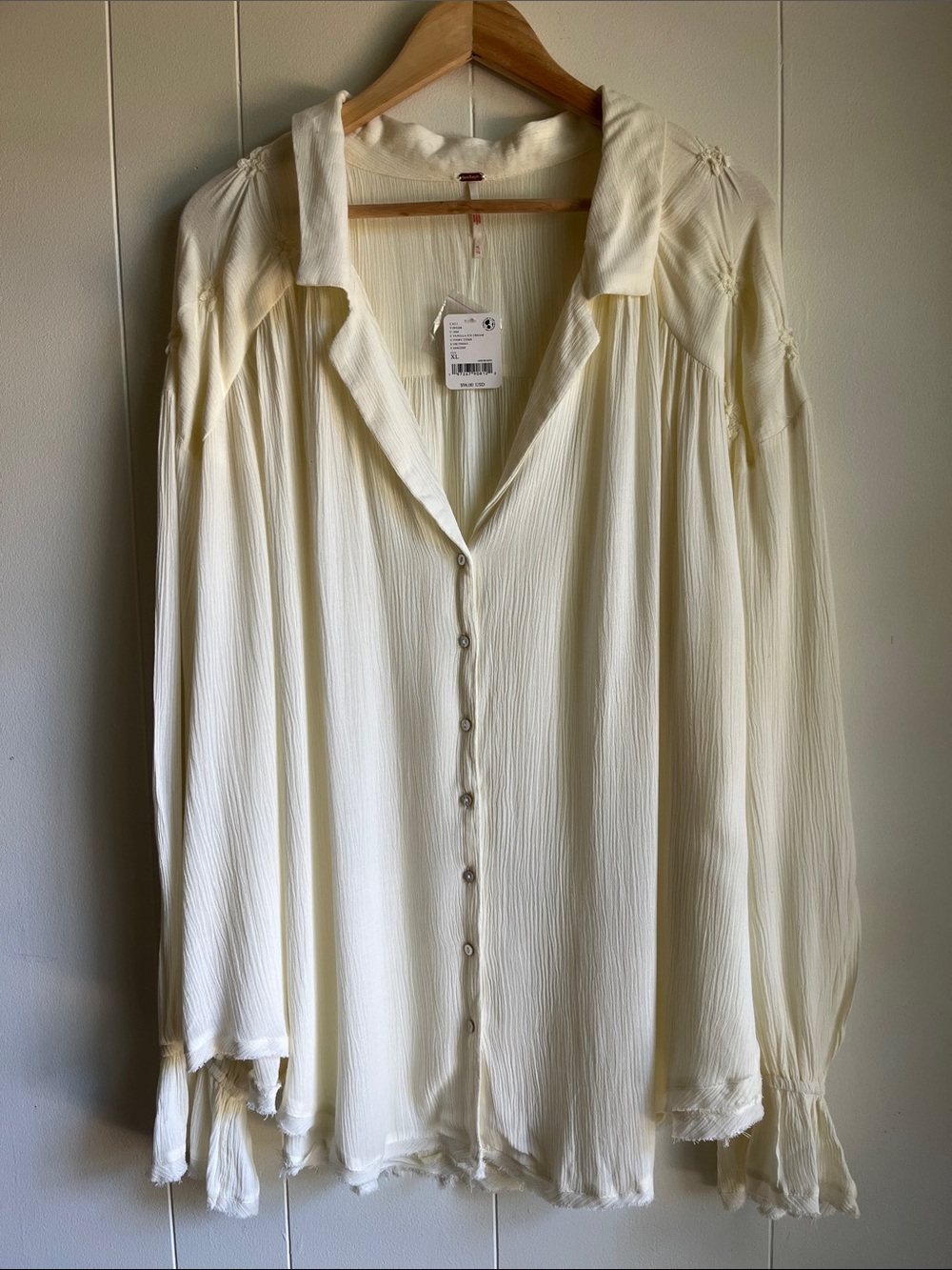 NWT Free People Vanilla Ice Cream Button-Front Floral Peasant Blouse Sz XL
